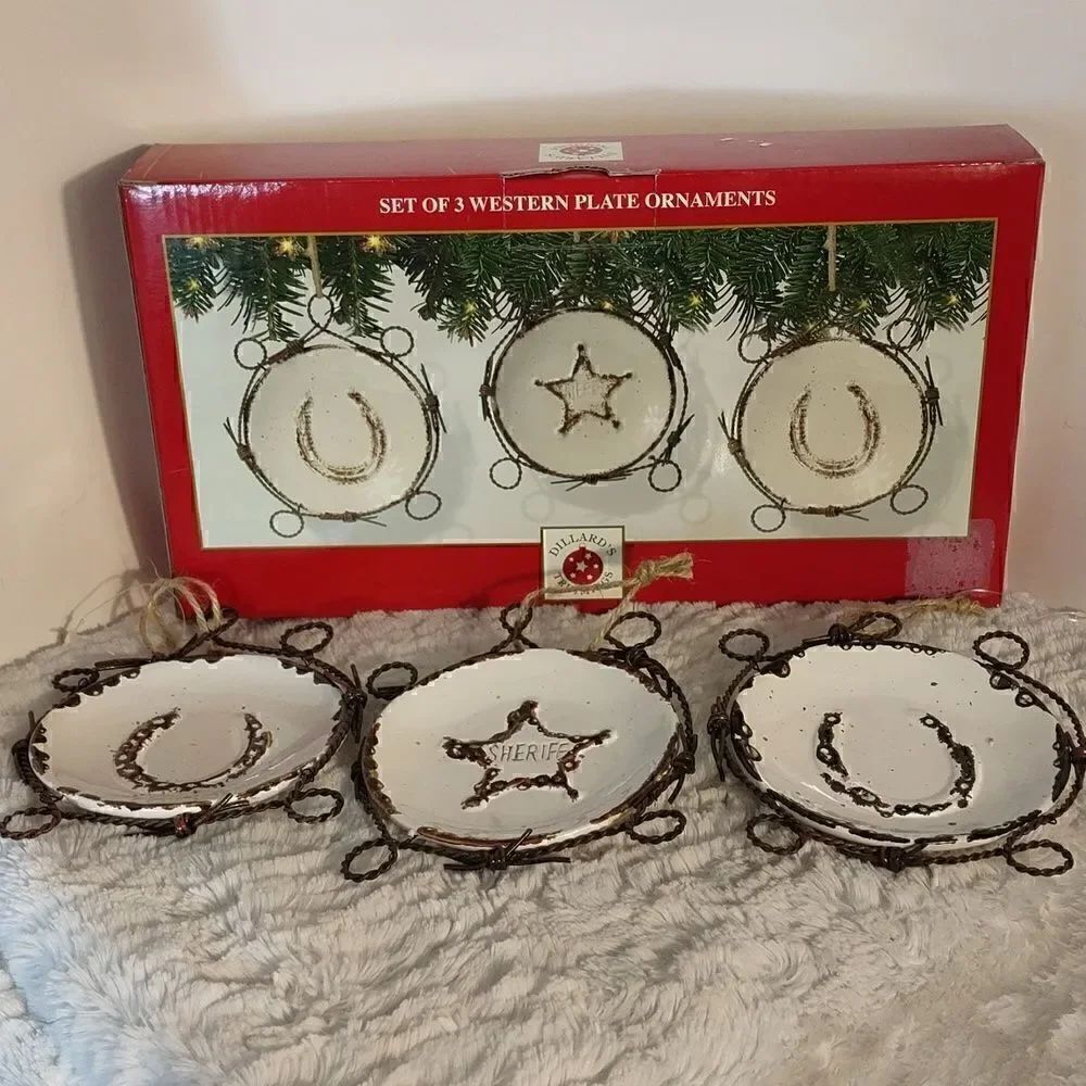New Dillards Western Christmas Plate Ornaments Set of 3